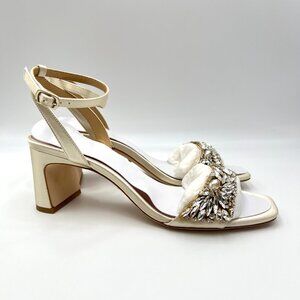 Badgley‎ Mischka Size 7.5 Marsha Ivory White Jeweled Dress Sandals Heels Shoes